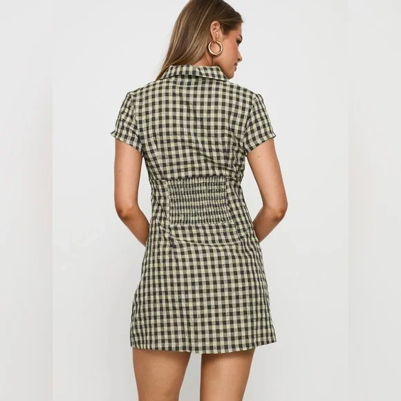 NWT Princess Polly Motley Mini Dress Brown Check Shirt Dress - Picture 4 of 6
